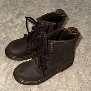 Kids Dr. Martens Dark Brown Leather 6-Eye Lace-Up Boots